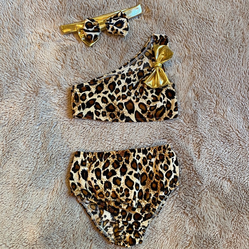 Leopard Bikini Swimsuit Set With Matching Headband